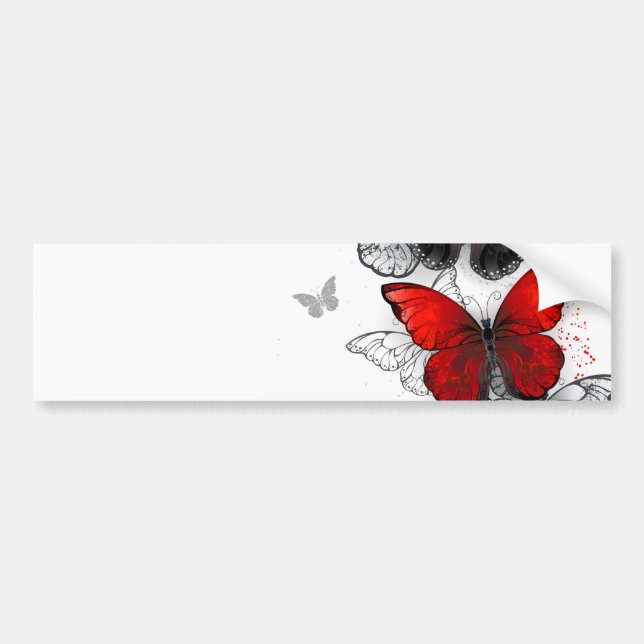 Flying Black and Red Morpho Butterflies Bumper Sticker (Front)