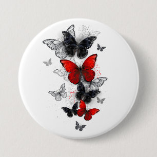 Flying Black and Red Morpho Butterflies Button