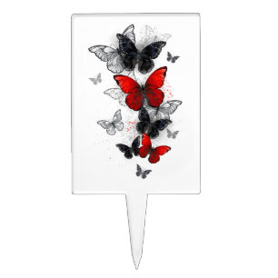 Flying Black and Red Morpho Butterflies Cake Topper