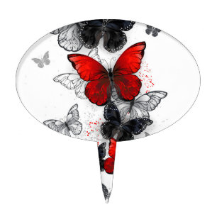 Flying Black and Red Morpho Butterflies Cake Topper
