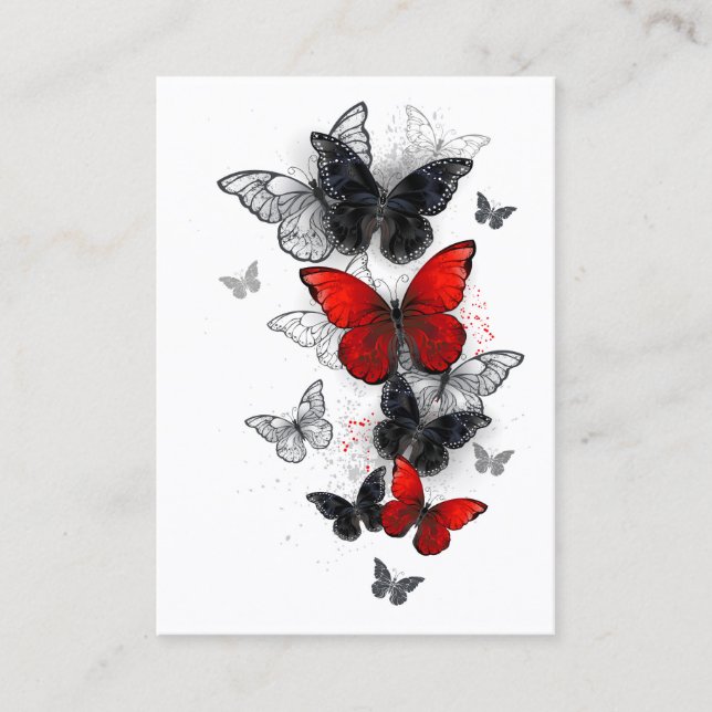 Flying Black and Red Morpho Butterflies Calling Card (Front)