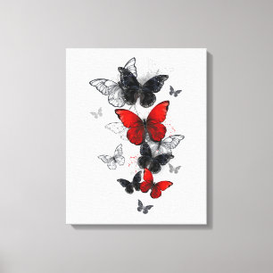 Flying Black and Red Morpho Butterflies Canvas Print