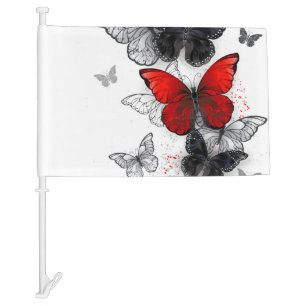 Flying Black and Red Morpho Butterflies Car Flag