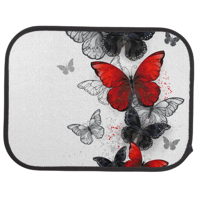 Flying Black and Red Morpho Butterflies Car Floor Mat (Rear)