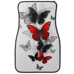 Flying Black and Red Morpho Butterflies Car Floor Mat