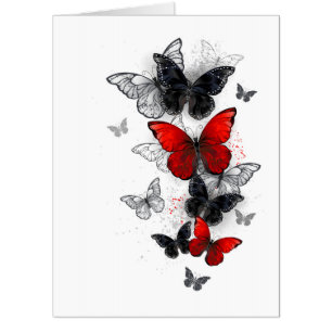 Flying Black and Red Morpho Butterflies Card