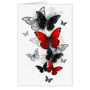Flying Black and Red Morpho Butterflies Card