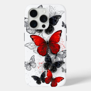 Flying Black and Red Morpho Butterflies iPhone 15 Pro Case