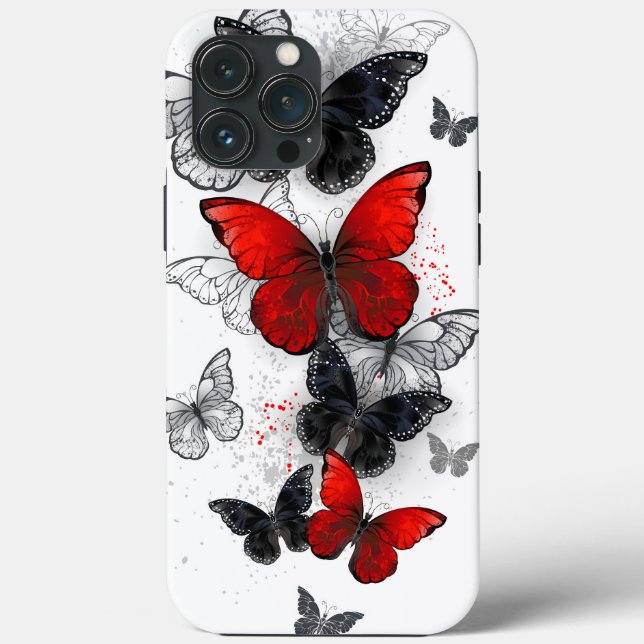 Flying Black and Red Morpho Butterflies Case-Mate iPhone Case (Back)