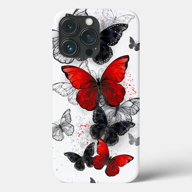 Flying Black and Red Morpho Butterflies Case-Mate iPhone Case (Back)
