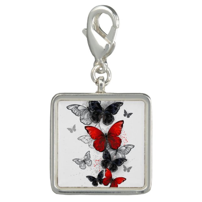 Flying Black and Red Morpho Butterflies Charm (Front)