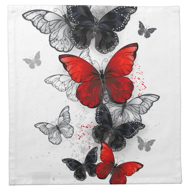 Flying Black and Red Morpho Butterflies Cloth Napkin (Front)