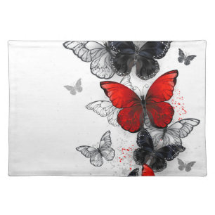 Flying Black and Red Morpho Butterflies Cloth Placemat