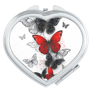 Flying Black and Red Morpho Butterflies Compact Mirror