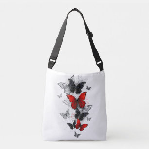 Flying Black and Red Morpho Butterflies Crossbody Bag