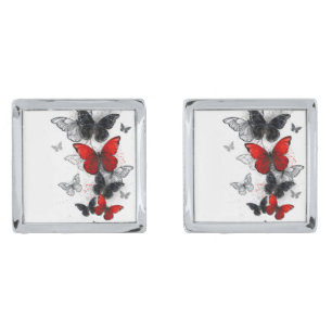 Flying Black and Red Morpho Butterflies Cufflinks
