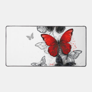 Flying Black and Red Morpho Butterflies Desk Mat