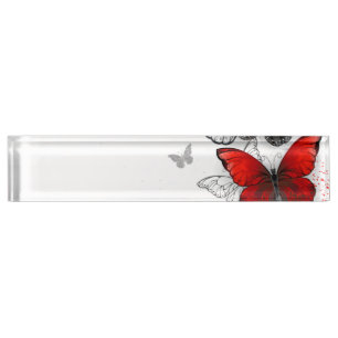 Flying Black and Red Morpho Butterflies Desk Name Plate