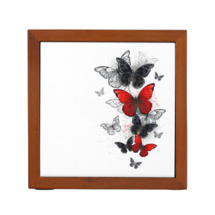 Flying Black and Red Morpho Butterflies Desk Organizer
