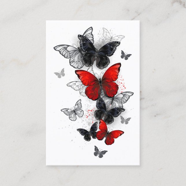 Flying Black and Red Morpho Butterflies Discount Card (Front)