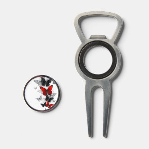 Flying Black and Red Morpho Butterflies Divot Tool