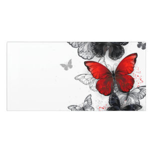 Flying Black and Red Morpho Butterflies Door Sign