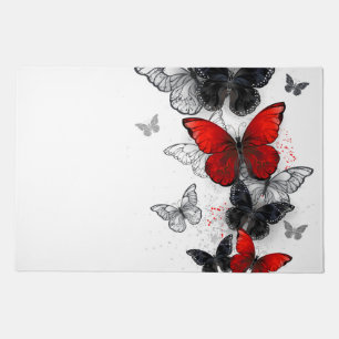 Flying Black and Red Morpho Butterflies Doormat