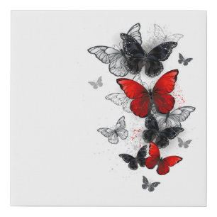 Flying Black and Red Morpho Butterflies Faux Canvas Print