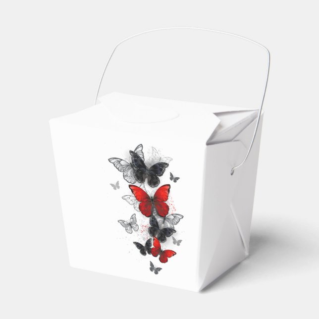 Flying Black and Red Morpho Butterflies Favor Boxes (Front Side)
