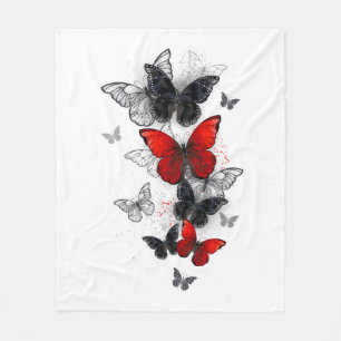 Flying Black and Red Morpho Butterflies Fleece Blanket