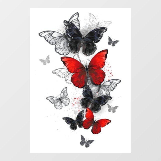 Flying Black and Red Morpho Butterflies Floor Decals (Front)