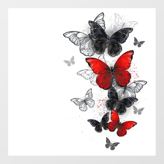 Flying Black and Red Morpho Butterflies Floor Decals (Front)