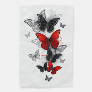 Flying Black and Red Morpho Butterflies Garden Flag