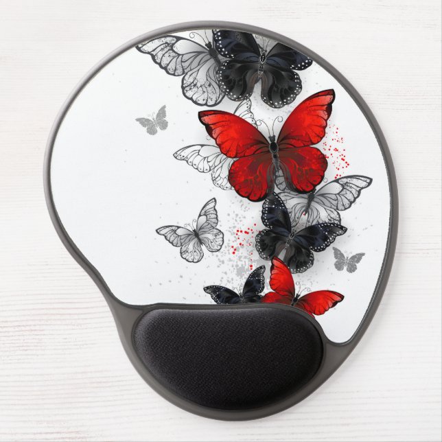 Flying Black and Red Morpho Butterflies Gel Mouse Pad (Front)