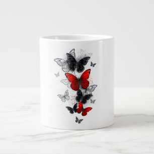 Flying Black and Red Morpho Butterflies Giant Coffee Mug