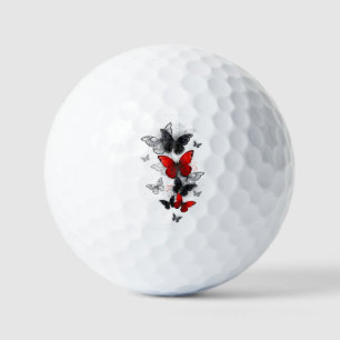 Flying Black and Red Morpho Butterflies Golf Balls