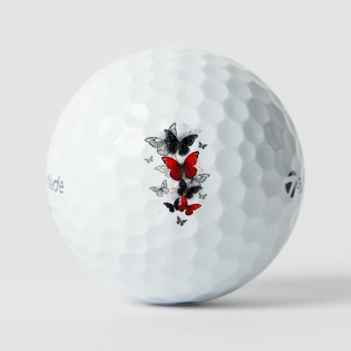 Flying Black and Red Morpho Butterflies Golf Balls