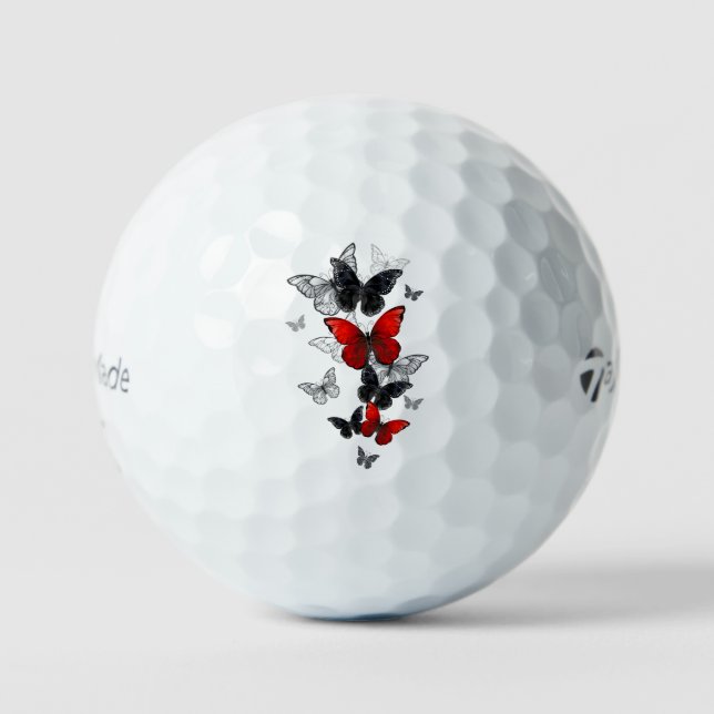 Flying Black and Red Morpho Butterflies Golf Balls (Front)