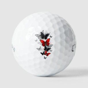 Flying Black and Red Morpho Butterflies Golf Balls