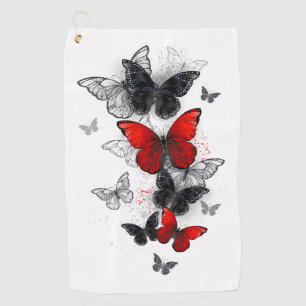 Flying Black and Red Morpho Butterflies Golf Towel