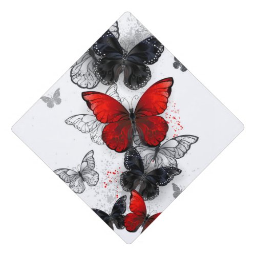 Flying Black and Red Morpho Butterflies Graduation Cap Topper