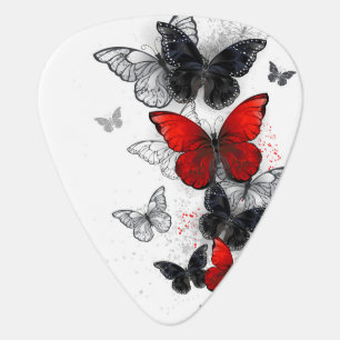 Flying Black and Red Morpho Butterflies Guitar Pick