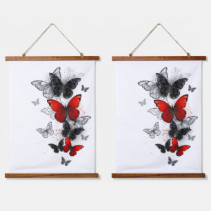 Flying Black and Red Morpho Butterflies Hanging Tapestry
