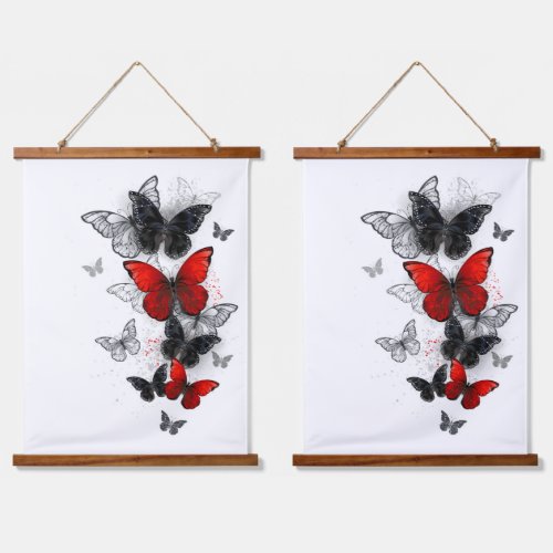 Flying Black and Red Morpho Butterflies Hanging Tapestry