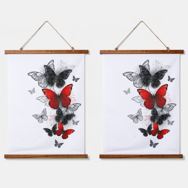 Flying Black and Red Morpho Butterflies Hanging Tapestry (Double)