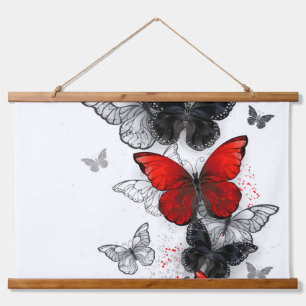 Flying Black and Red Morpho Butterflies Hanging Tapestry