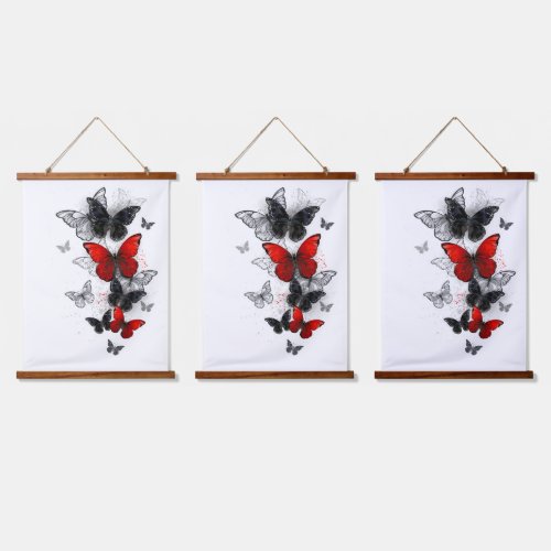 Flying Black and Red Morpho Butterflies Hanging Tapestry