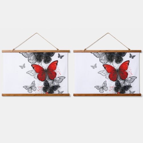 Flying Black and Red Morpho Butterflies Hanging Tapestry