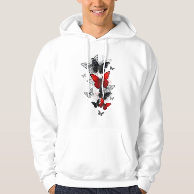 Flying Black and Red Morpho Butterflies Hoodie (Front)