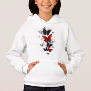 Flying Black and Red Morpho Butterflies Hoodie